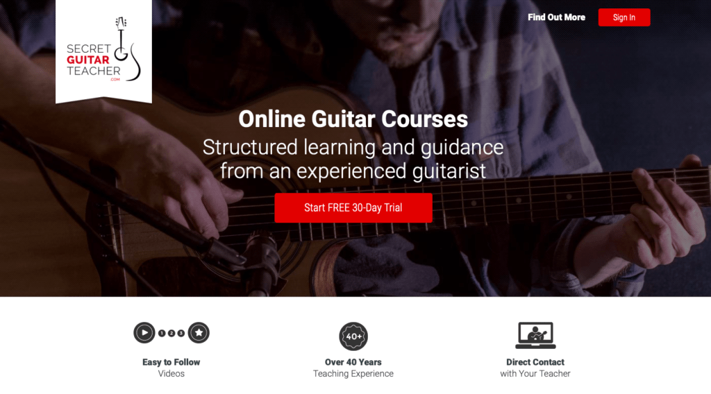 Secret guitar Teacher home page.