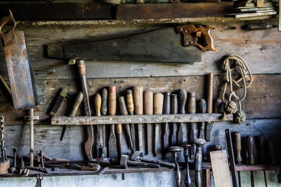 Tools hanging on wall.